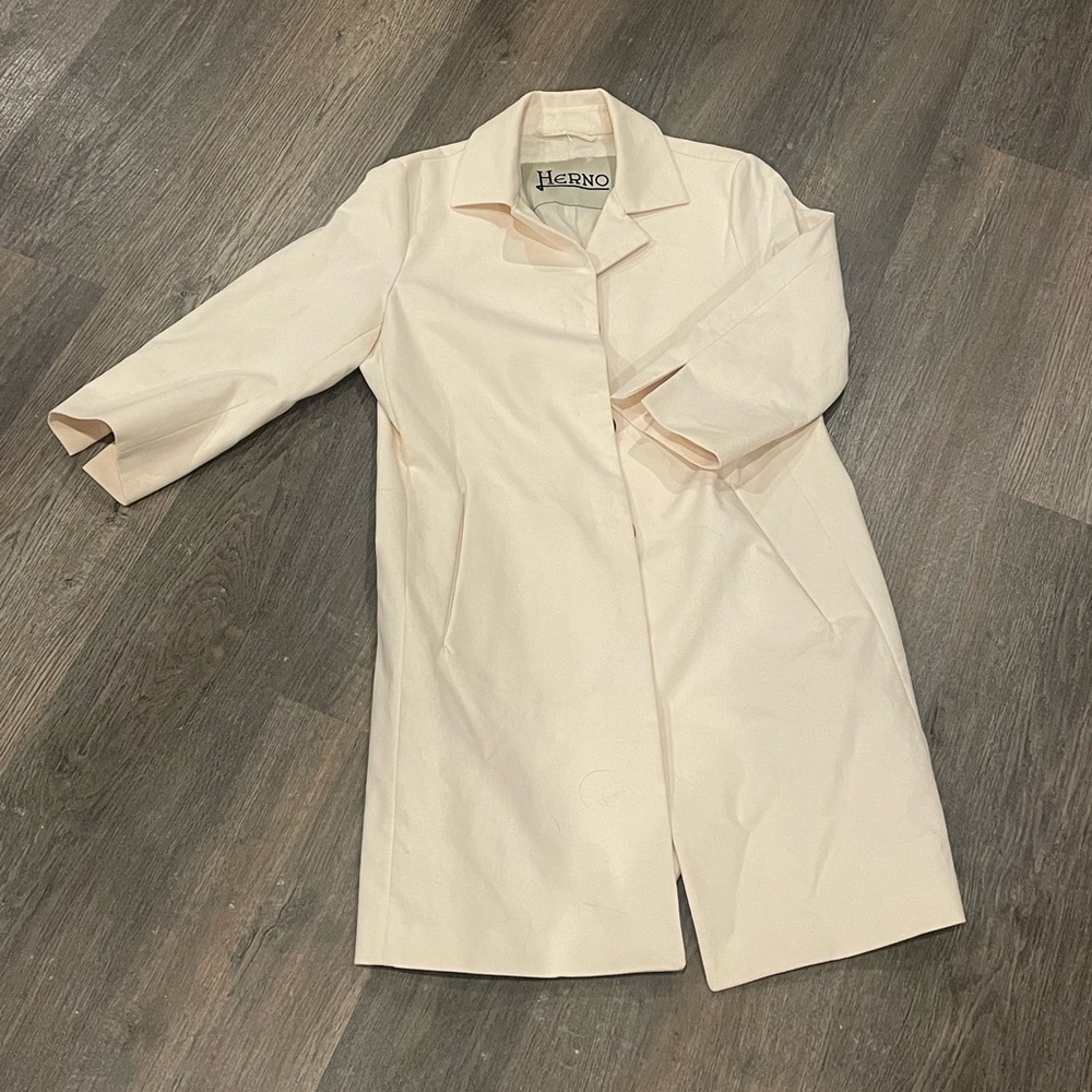 Herno off white long cotton trench coat medium